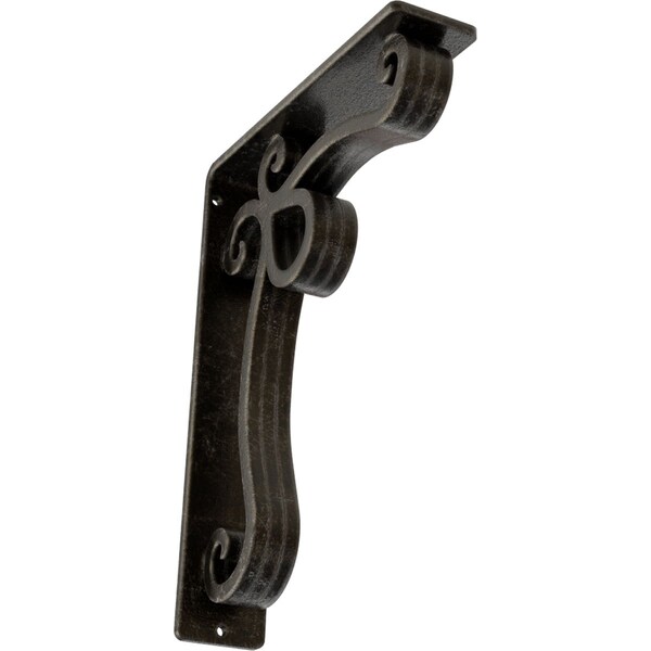 Ekena Millwork Orleans Wrought Iron Bracket, (Triple center brace), Antiqued Warm Silver 2"W x 7 1/2"D x 10"H BKTM02X07X10TOLAWS - main